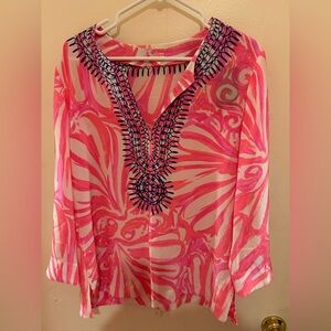 Lilly Pulitzer Pink and Blue Swirl Blouse